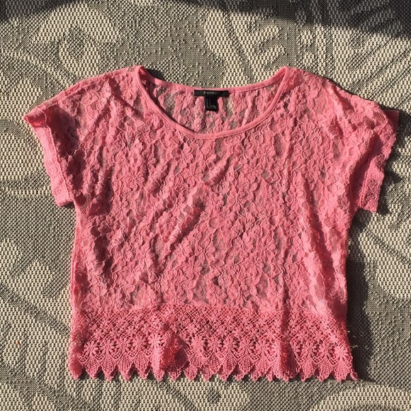 Forever 21 Tops - Forever 21 Pink Lace Crop Top (Size S)